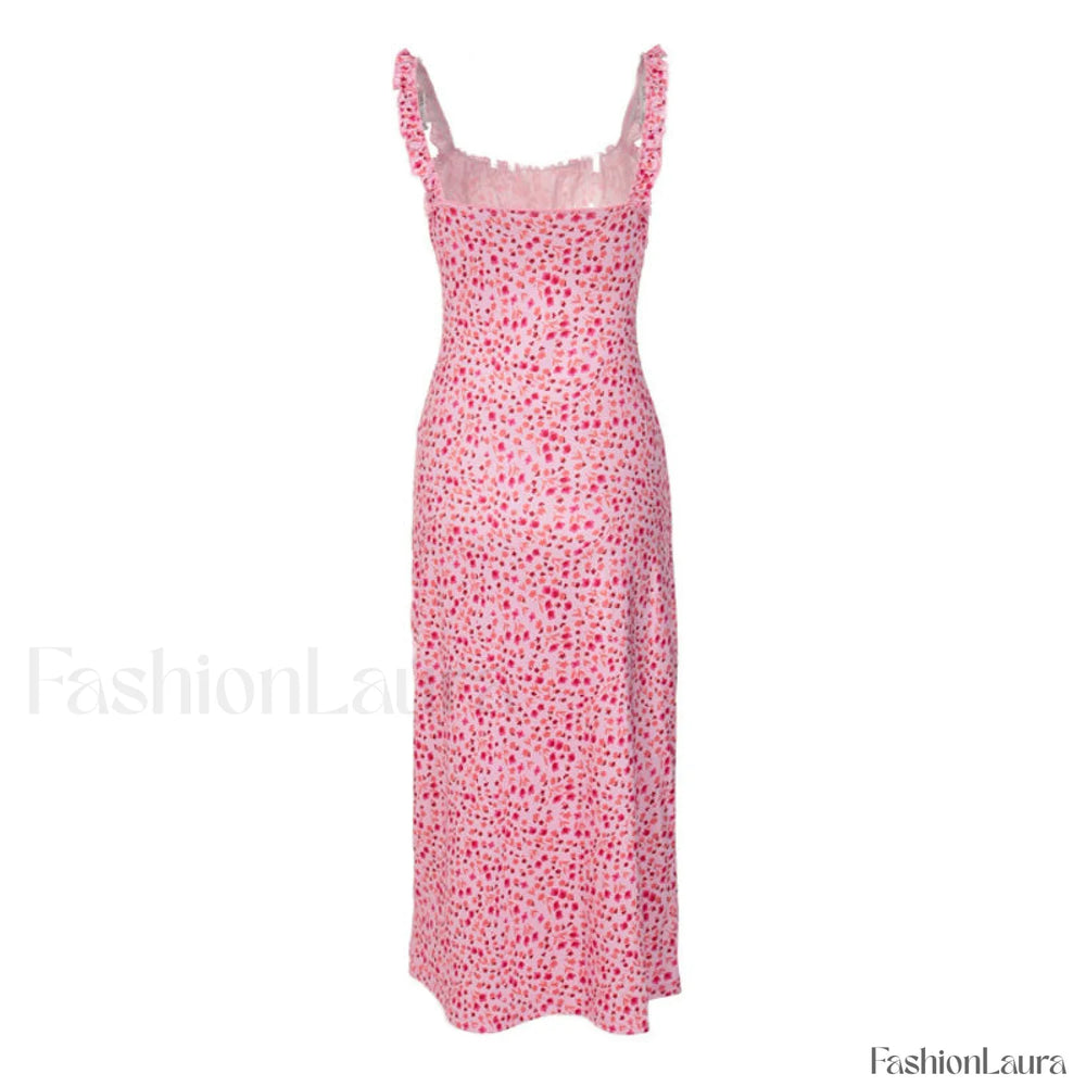 Bohemian Flower Print Ruched Detail Sleeveless Midi Sundress Red Sun Dresses