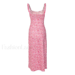 Bohemian Flower Print Ruched Detail Sleeveless Midi Sundress Red Sun Dresses