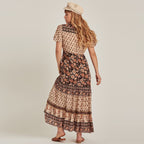 JuliaFashion-Boho Chic Floral Print Bat Sleeve Maxi Dress