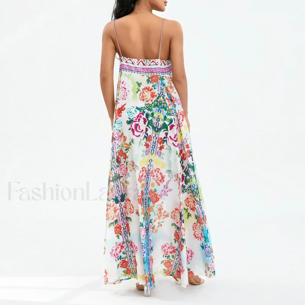 Boho Floral Slit Sleeveless Maxi Dress