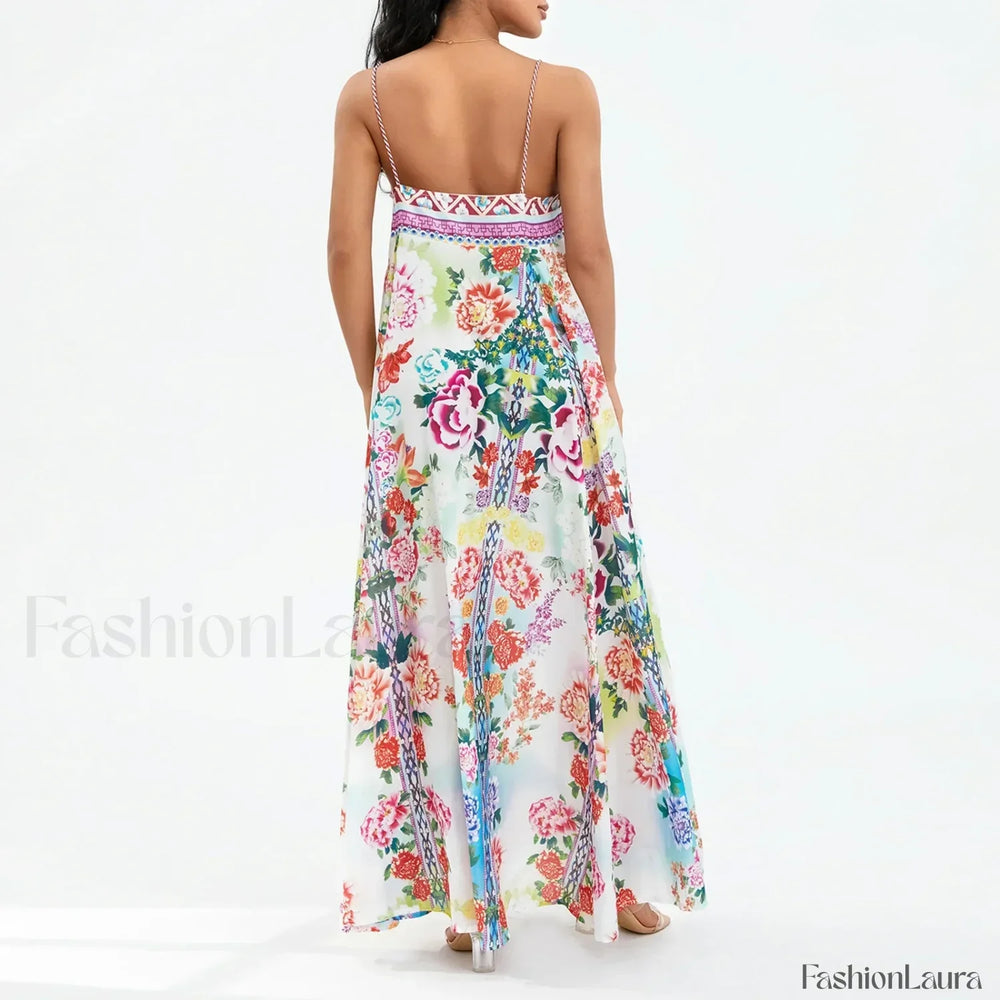 Boho Floral Slit Sleeveless Maxi Dress