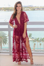 Boho Lace Stylish Maxi Dress S / Wine