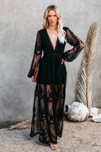 Boho Lace Stylish Maxi Dress S / Black