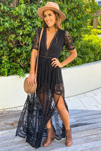 Boho Lace Stylish Maxi Dress S / Black