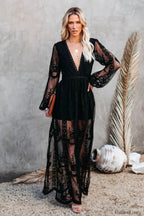 Boho Lace Stylish Maxi Dress S / Black