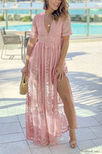 Boho Lace Stylish Maxi Dress S / Smoky Pink