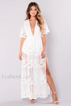 Boho Lace Stylish Maxi Dress S / White