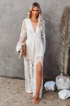 Boho Lace Stylish Maxi Dress S / White