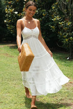 Boho Sling Lace Charming Panel Maxi Dress S / White