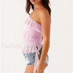 Boho Strapless Ruffle Crop Top