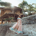 JuliaFashion-Boho Vintage Ruffle Slash Neck Summer Dress