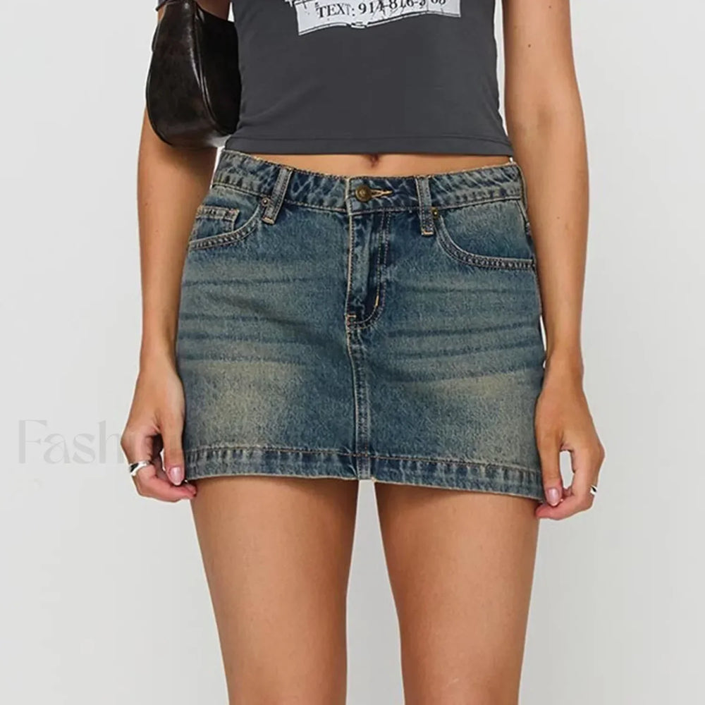 Bow Back Pocket Denim Skirt