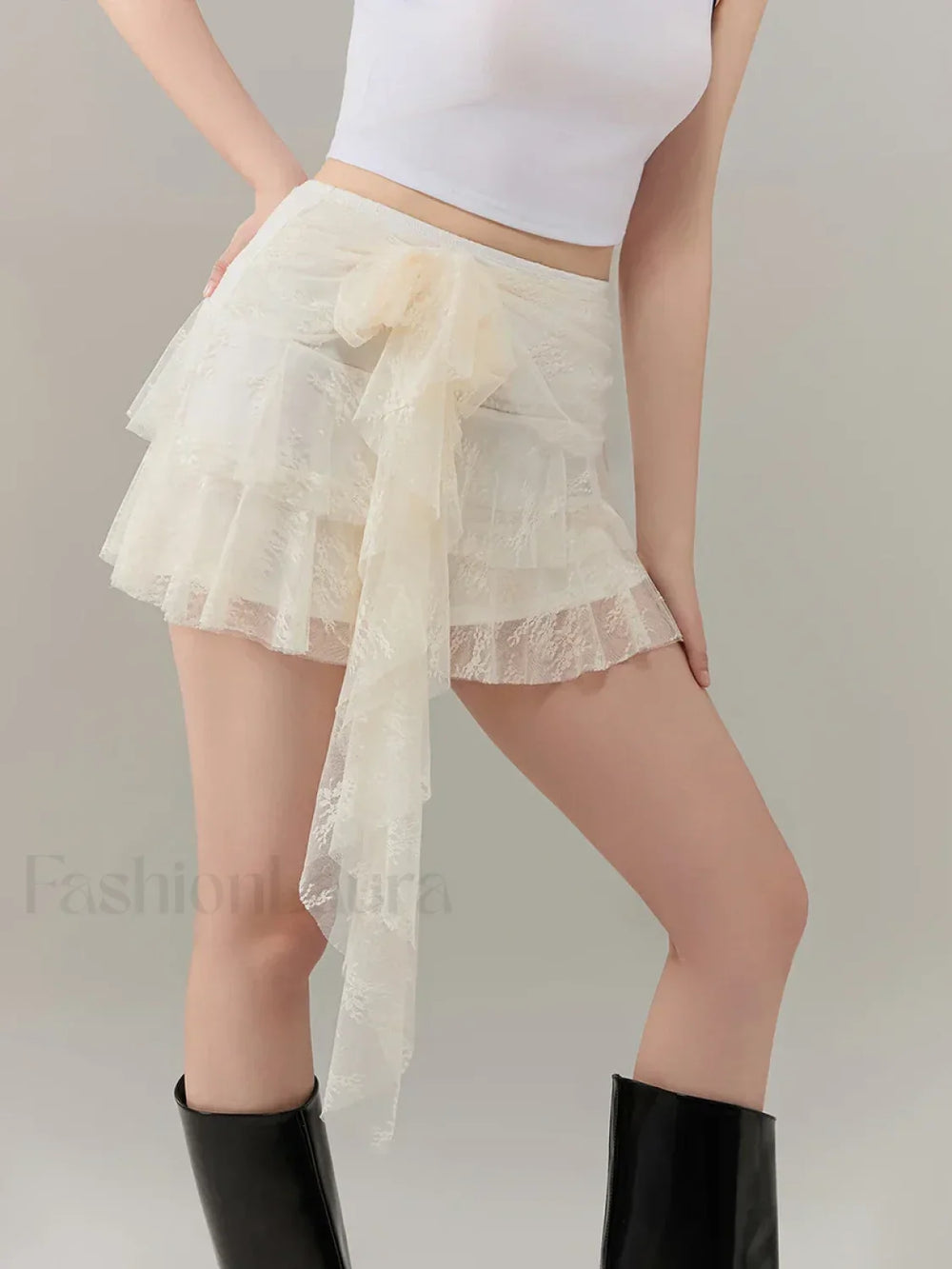 Bow Front Ruffle High Waist Skirt