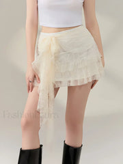 Bow Front Ruffle High Waist Skirt