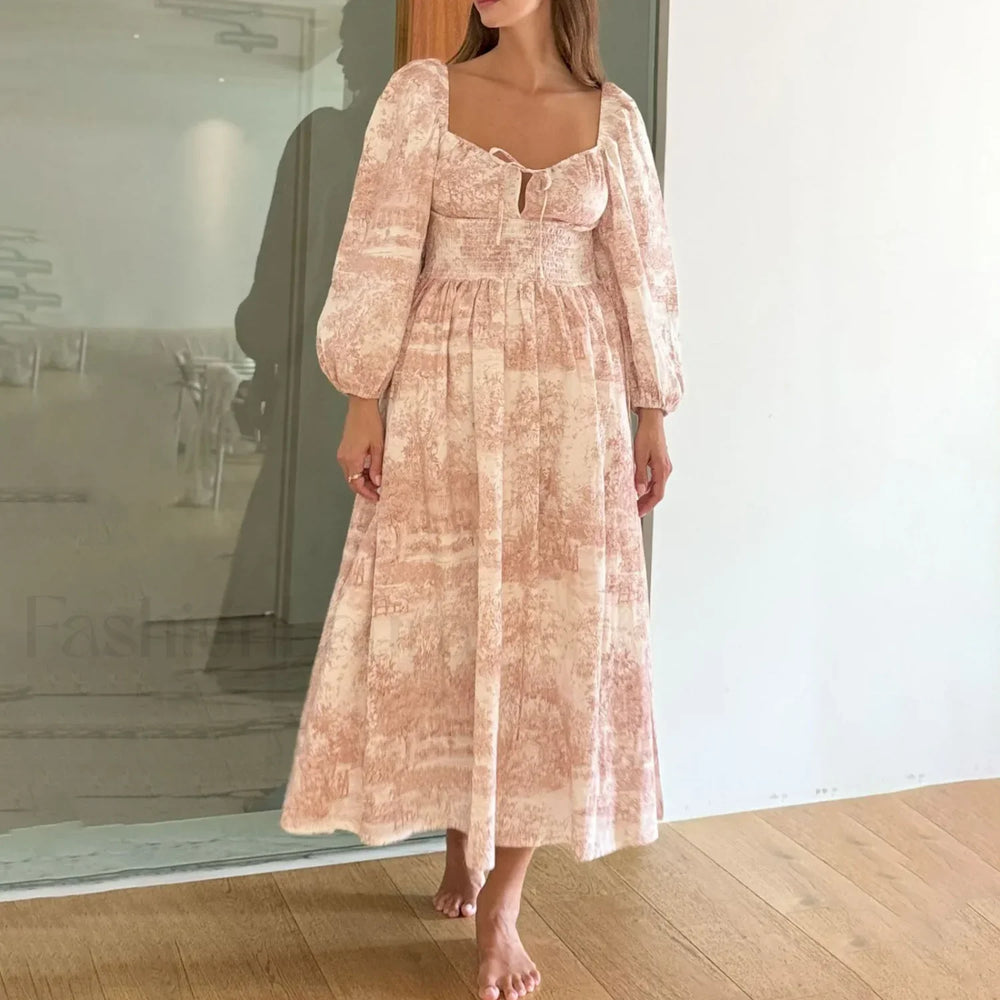 Bow Front Smocked Midi Dress pink / S