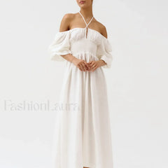Bow Front Smocked Midi Dress white / S