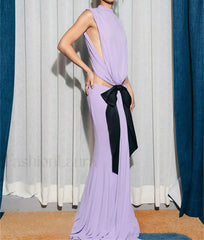 Bow Hollow Out Bodycon Maxi Dress PURPLE / S