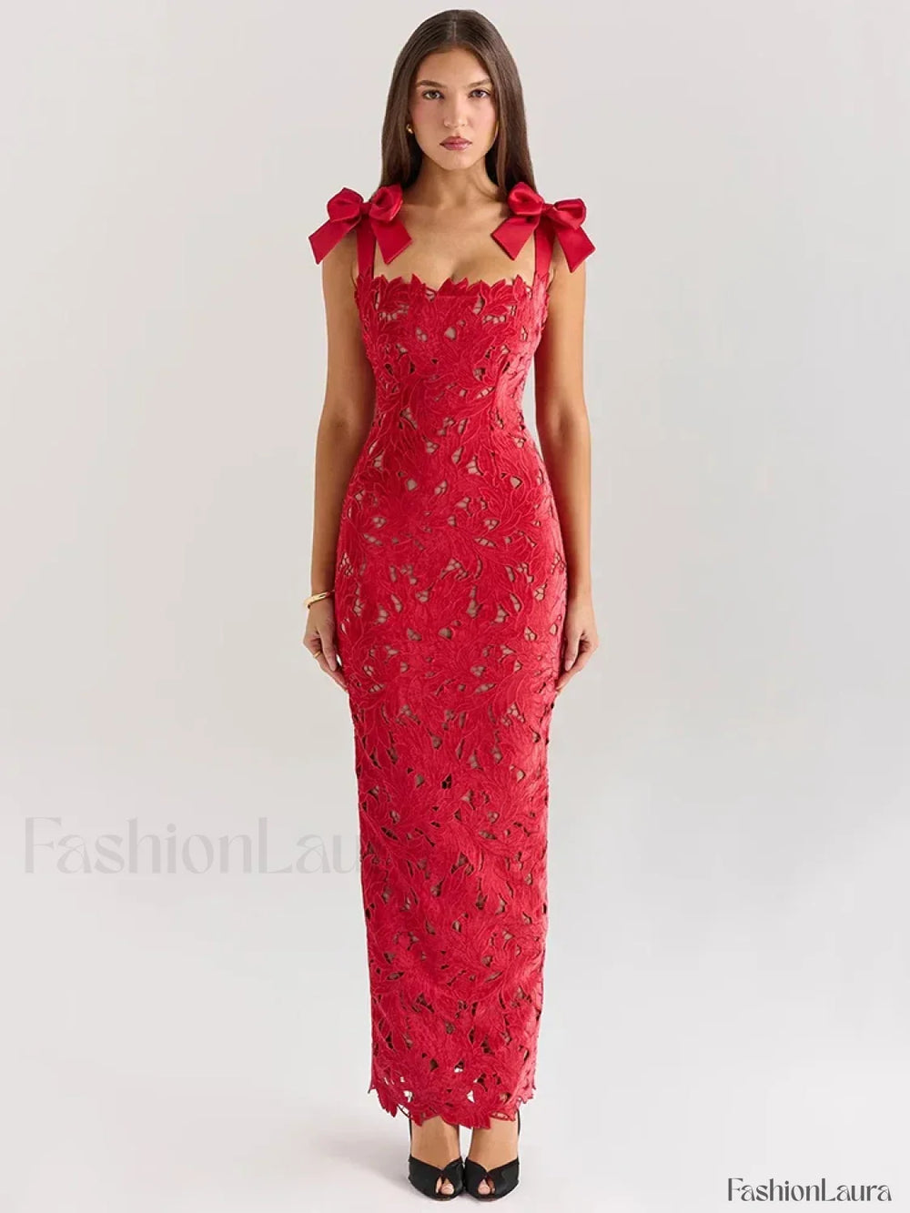 Bow Lace Backless Maxi Dress