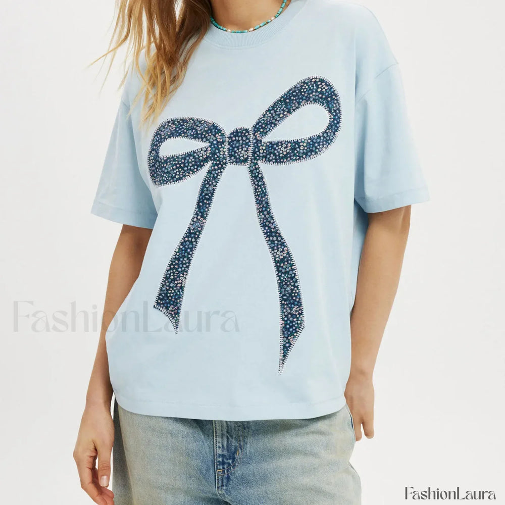 Bow Letter Number Pattern T Shirt