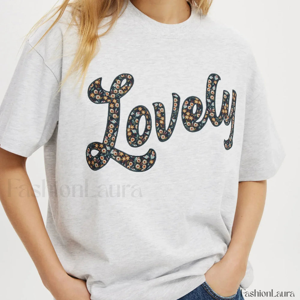 Bow Letter Number Pattern T Shirt Light Grey / S