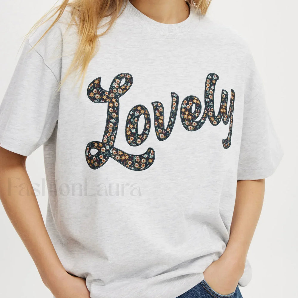 Bow Letter Number Pattern T Shirt Light Grey / S