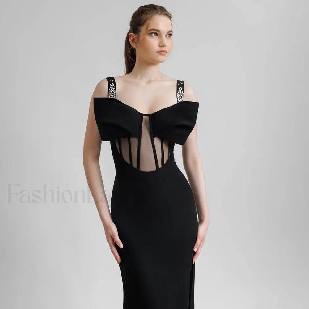 Bow Mesh Spaghetti Maxi Dress