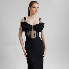 Bow Mesh Spaghetti Maxi Dress