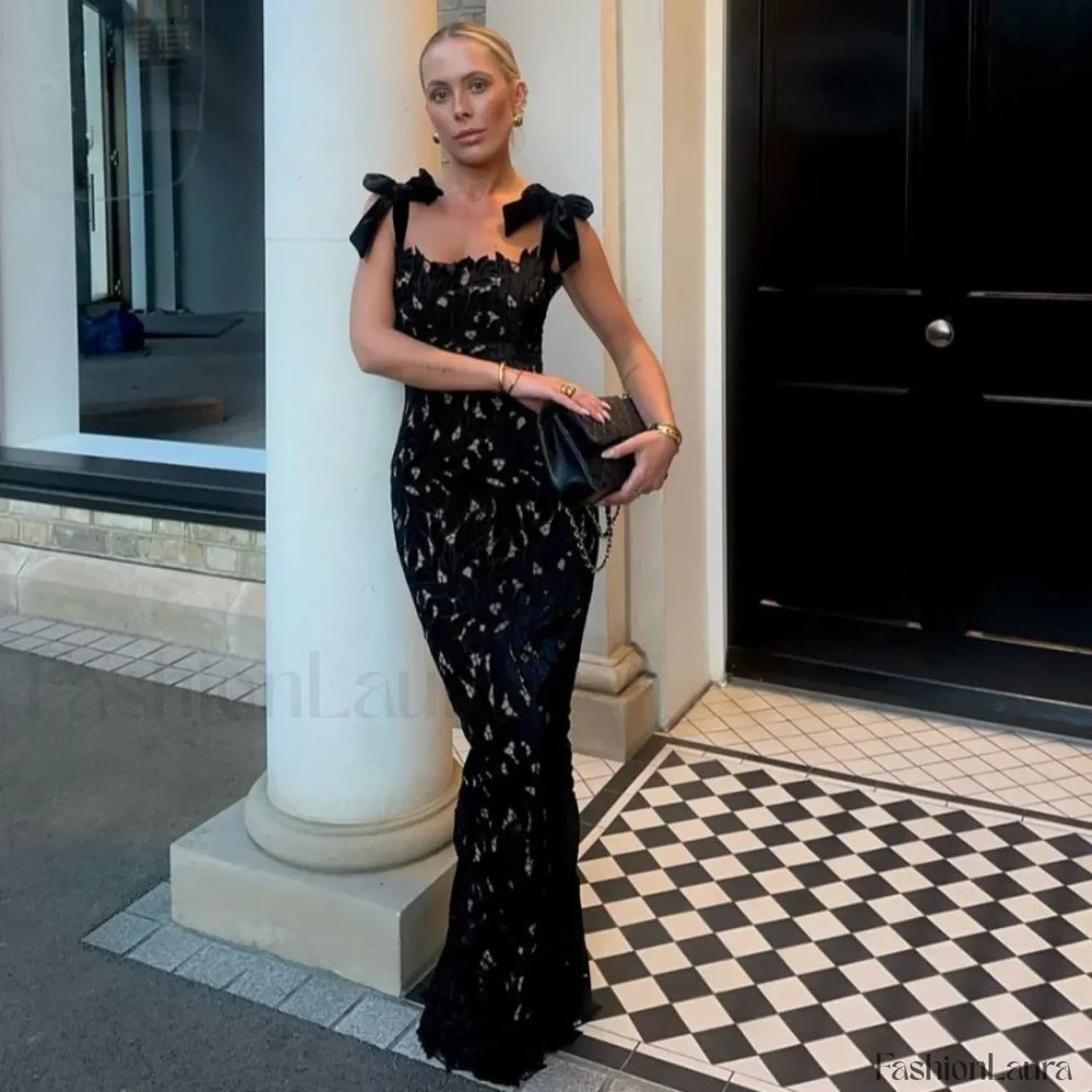 Bow Slim Sling Maxi Dress