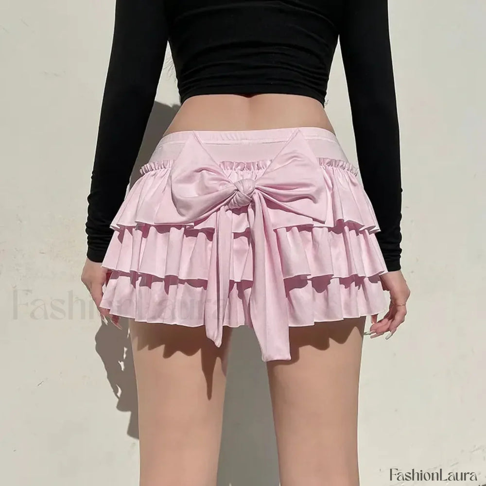 Bow Trim Low Waist Mini Skirt