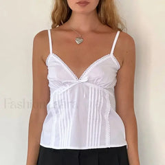 Bow V Neck Adjustable Crop Top WHITE / S