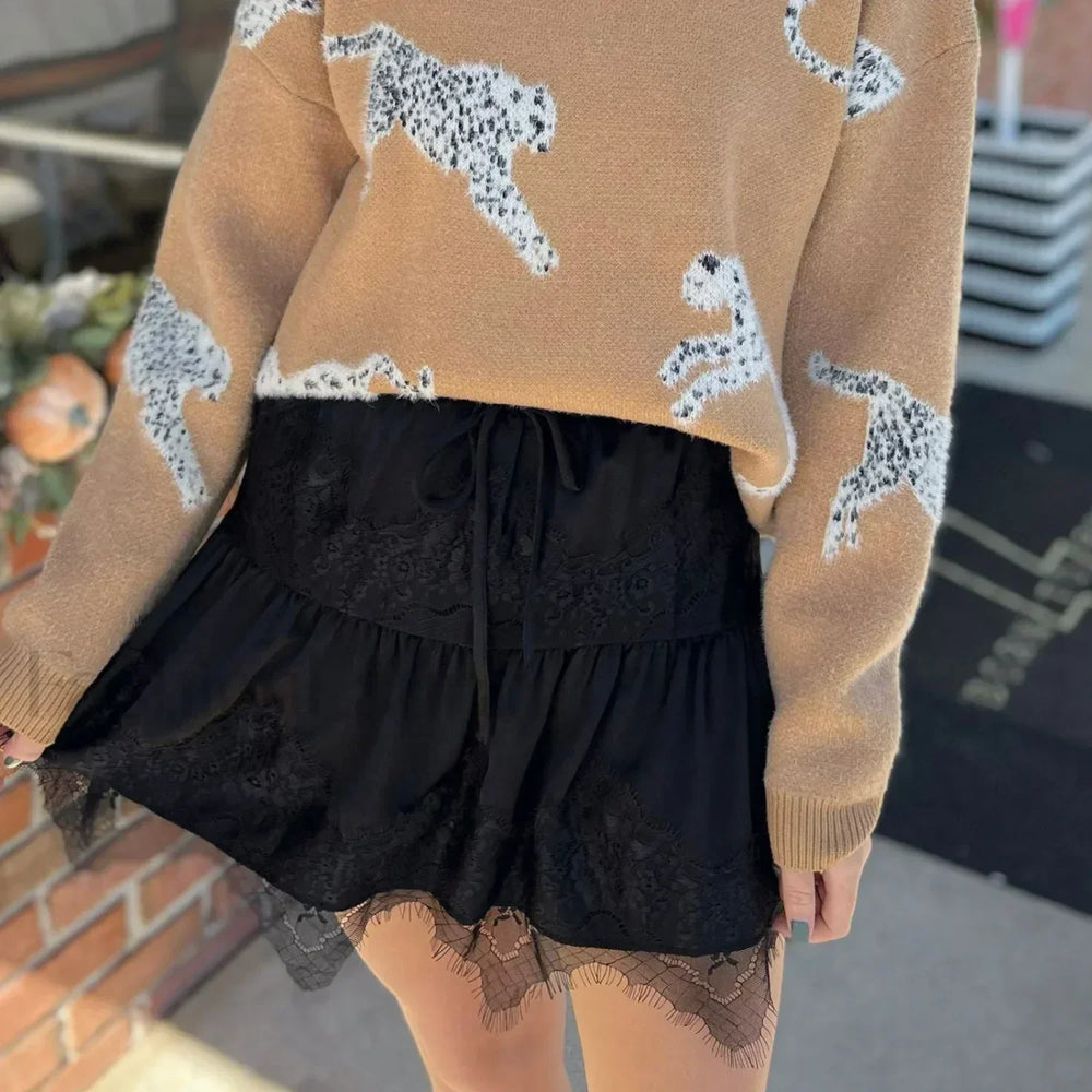 Bowknot Lace Hem Mini Skirt