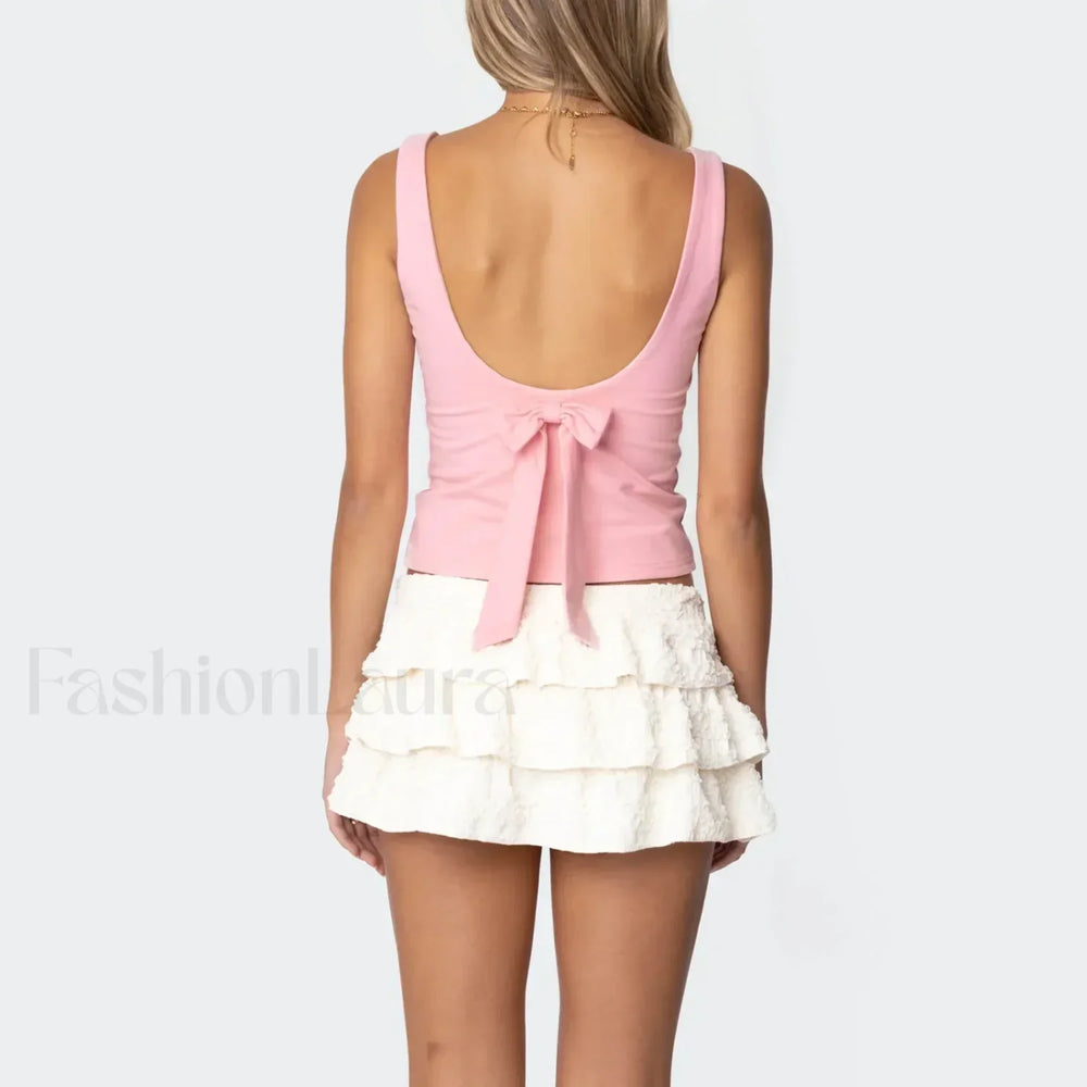Bowknot Square Back Crop Top