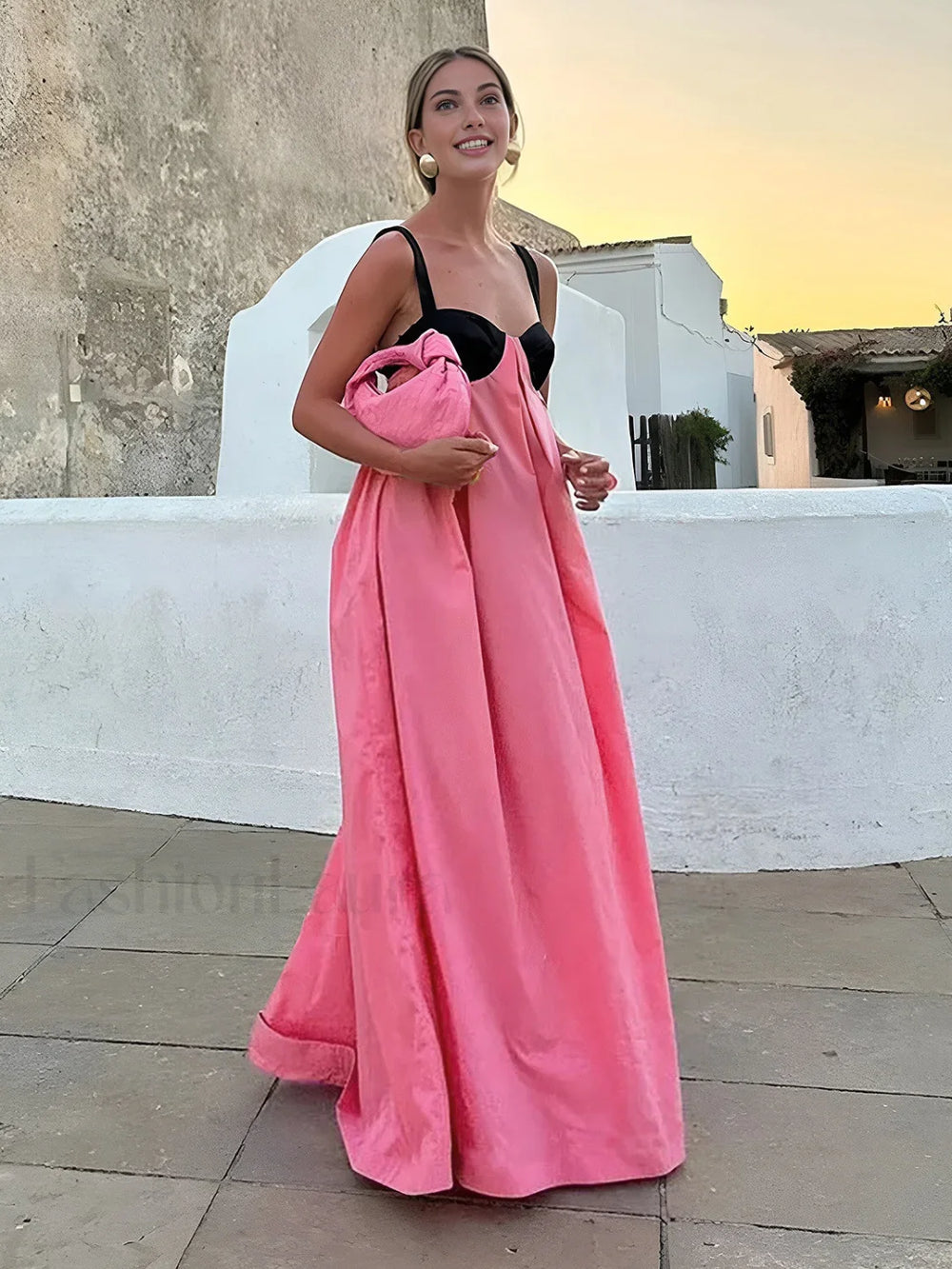 Bra Splicing Halter Strap Long Dress Pink / XS Dresses