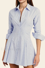 Breathable Striped Collared Shirt Work Dress