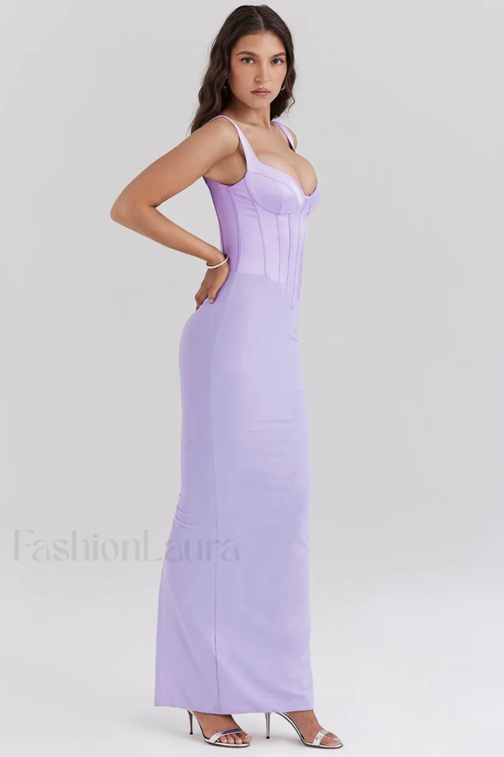 Breeze Orchid Satin Charming Corset Maxi Dress