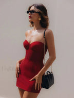 Bright Silk Lace up Mini Christmas Party Dress Christmas