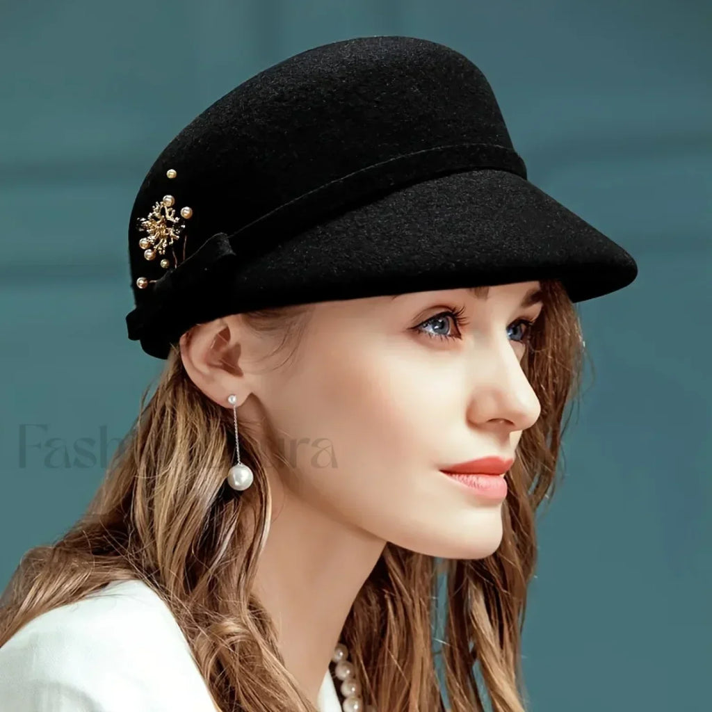 British Top Simple Versatile 100 Percent Wool Winter Hat Black / One Size