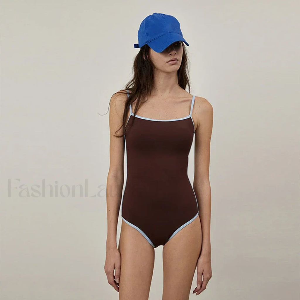 Brown Cut Out Korean Style One Piece Brown / M