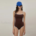 Brown Cut Out Korean Style One Piece Brown / M