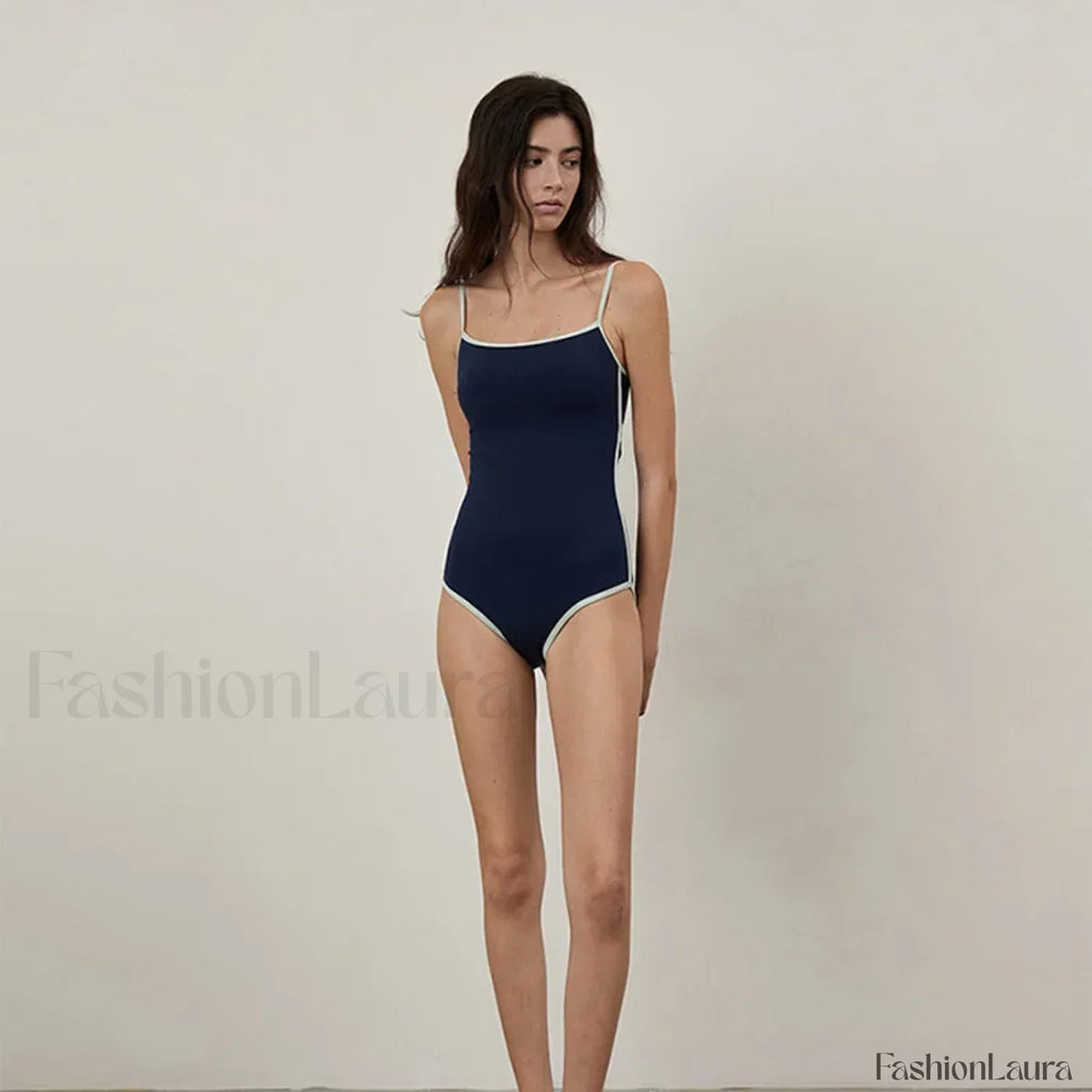 Brown Cut Out Korean Style One Piece Blue / M
