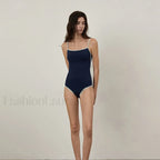 Brown Cut Out Korean Style One Piece Blue / M