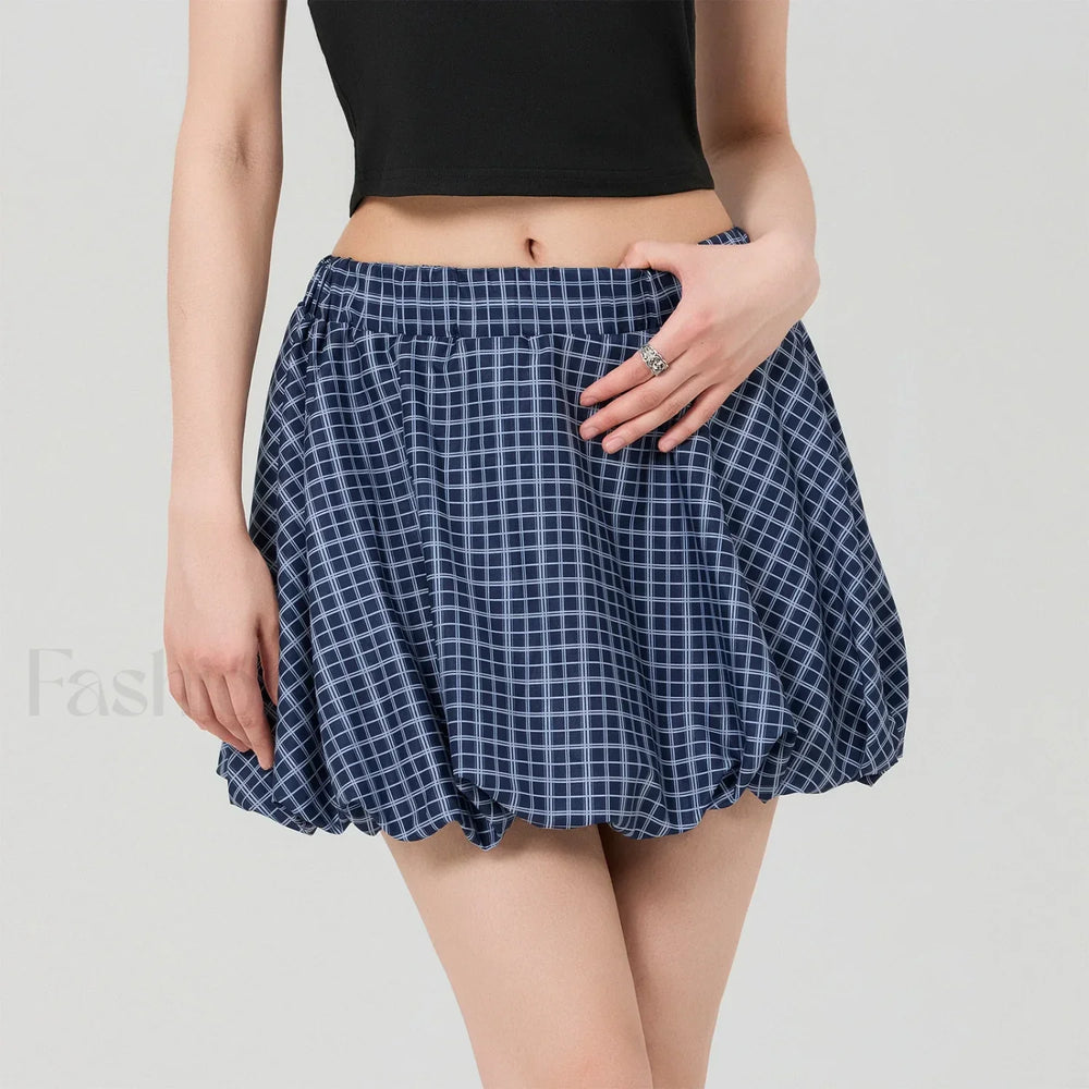 Bubble Plaid Elastic Mini Skirt