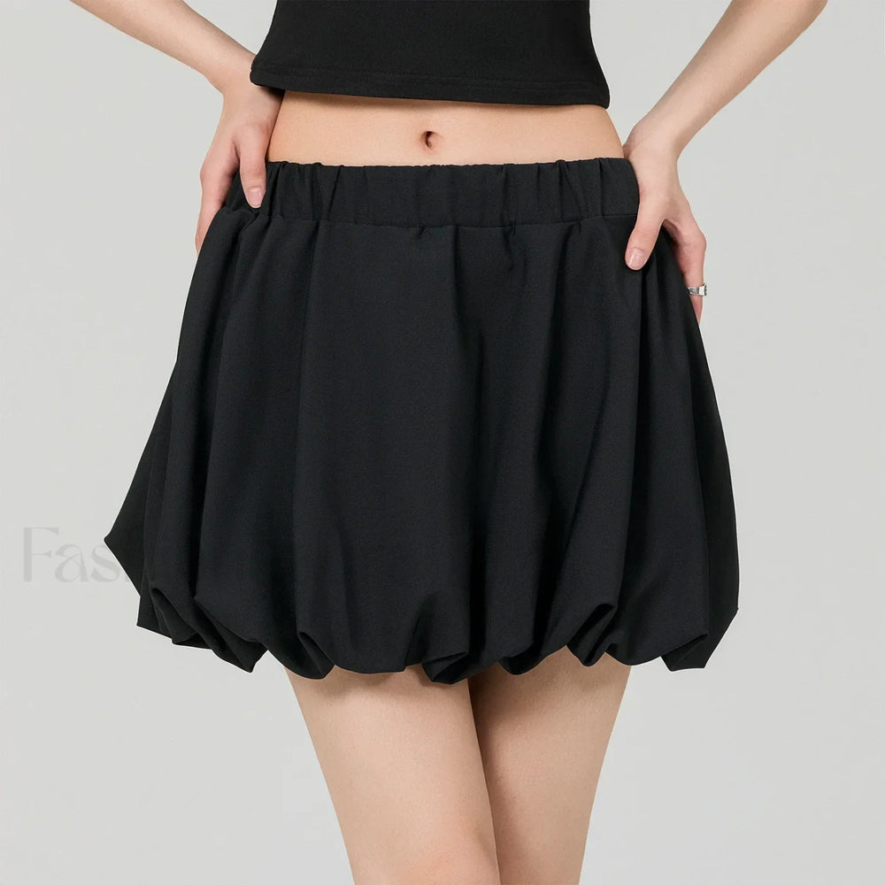 Bubble Plaid Elastic Mini Skirt Black / S