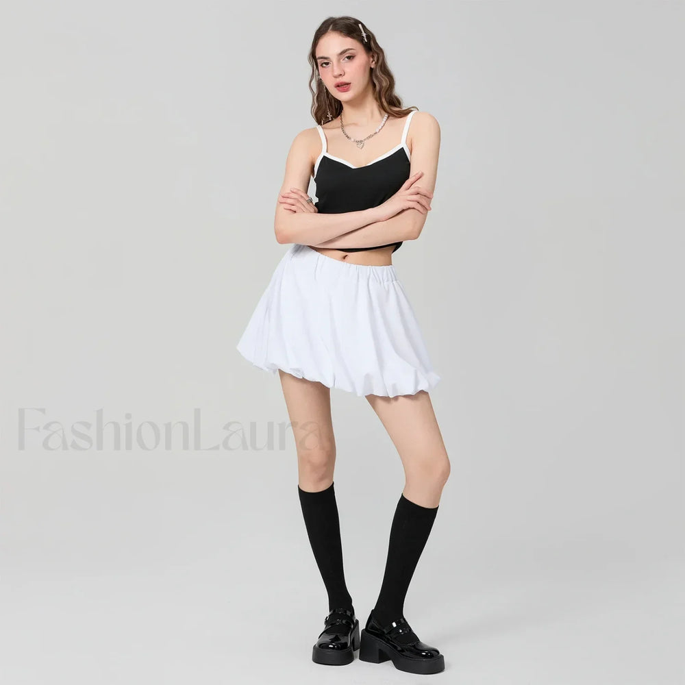 Bubble Plaid Elastic Mini Skirt WHITE / S
