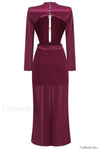 Buckle Detailed Stylish Draped Maxi Dress