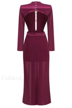 Buckle Detailed Stylish Draped Maxi Dress