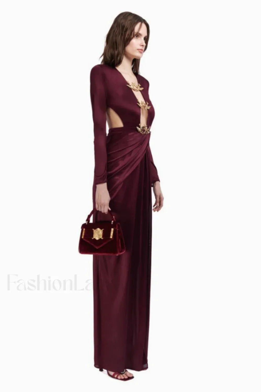 Buckle Detailed Stylish Draped Maxi Dress
