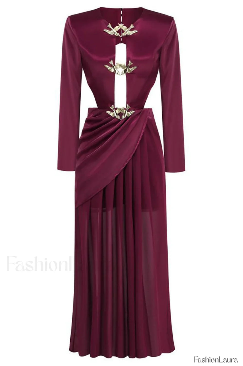 Buckle Detailed Stylish Draped Maxi Dress