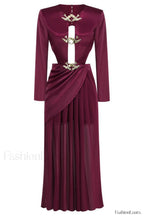 Buckle Detailed Stylish Draped Maxi Dress