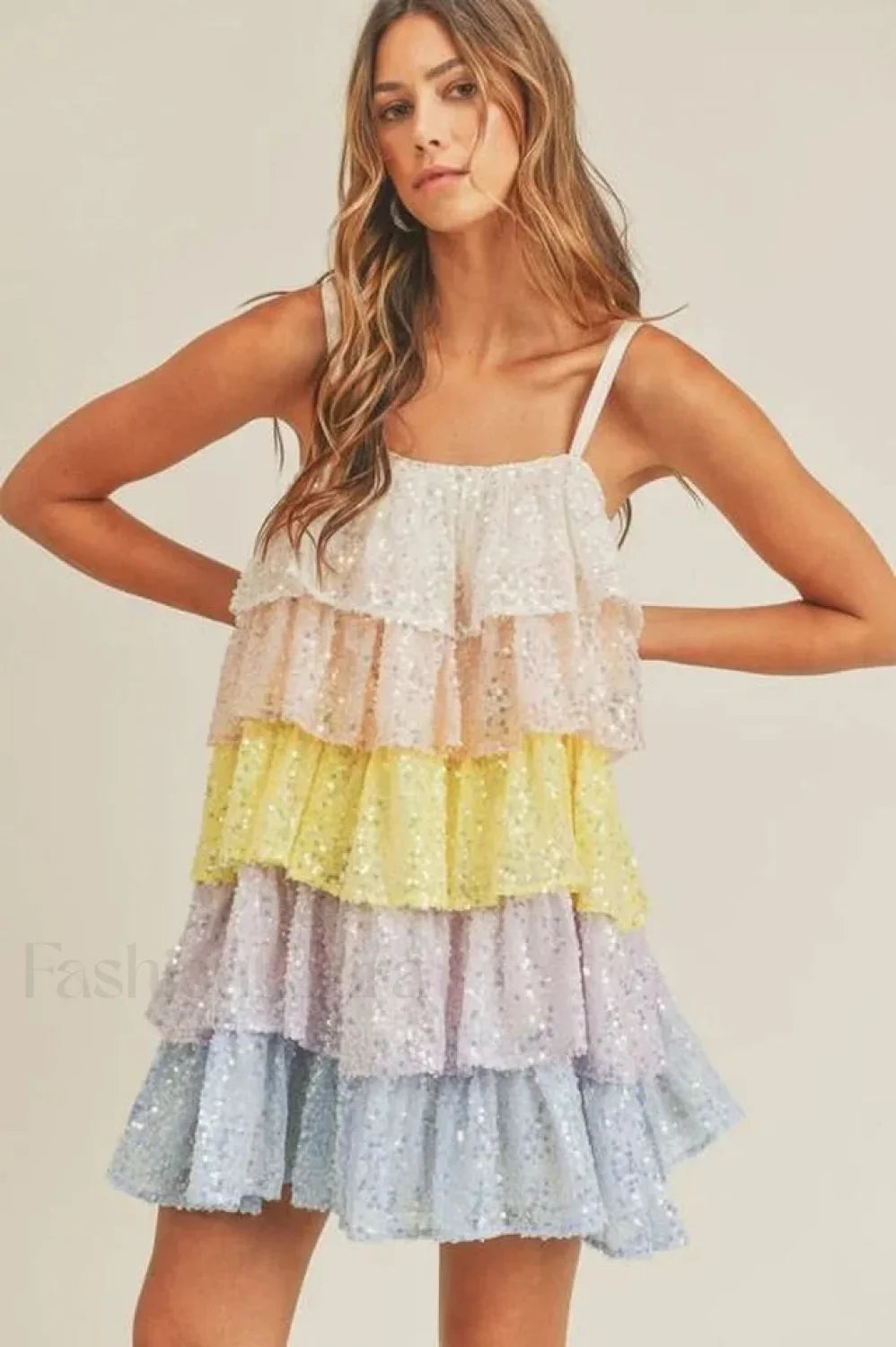 Buddy Love Disco Charming Tiered Sequin Dress S / Multi Color